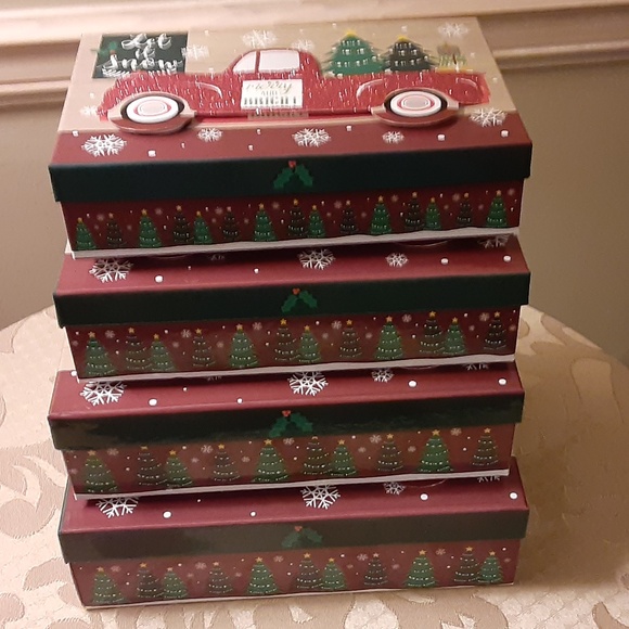 Merry & Bright Red Truck Set of 4 Nesting Boxes - Picture 3 of 4